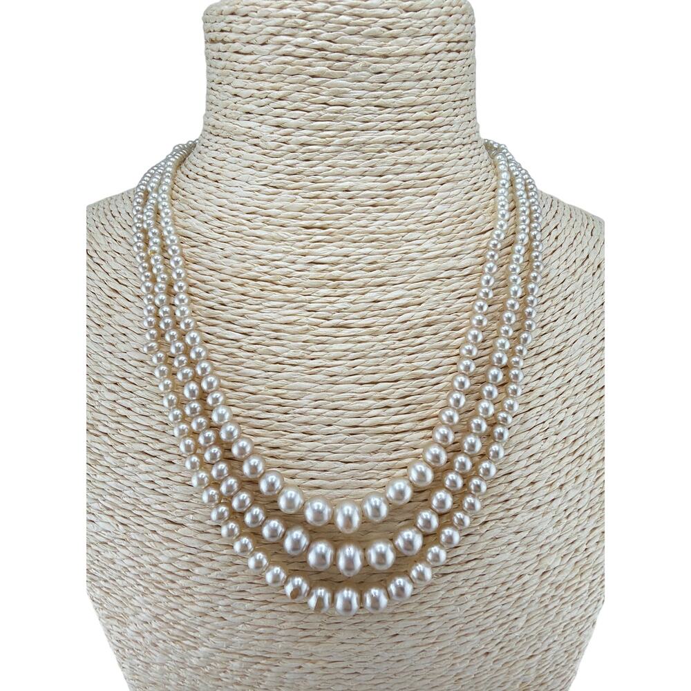 Vintage Multi-Strand Pearl Necklace with Art Deco-Era Clasp Style